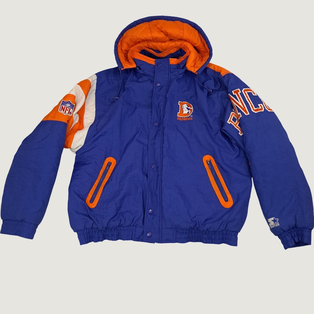 RARE Starter Puffer Jacket Mens XL Blue Orange Good VTG NFL Denver Broncos 90s